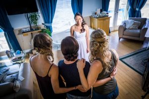 Wedding bride talking to her friends