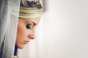 Side view of a blonde wedding bride